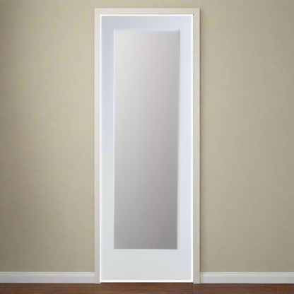 Single Pre-Hung: Primed MDF Smooth 1-Lite French Door Ovolo Sticking Frosted Glass Hung on a Primed Finger Joint Flat Jamb