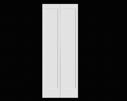 BiFold: Primed MDF 1 Panel Shaker Primed 4020 Bifold Door w/Hardware