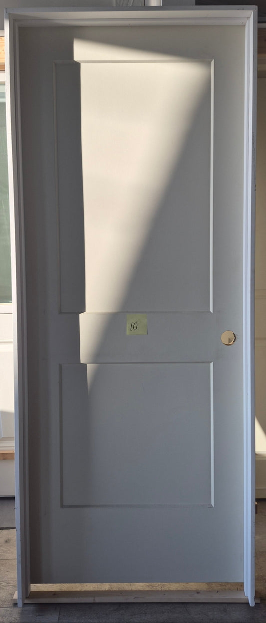CLEARANCE - Interior Door 10 - Pre-hung Left Hand Swing 2/8(32")x6/8(80")x 1-3/8" Primed Molded Smooth 2-Panel Shaker Style Monroe Hollow Core