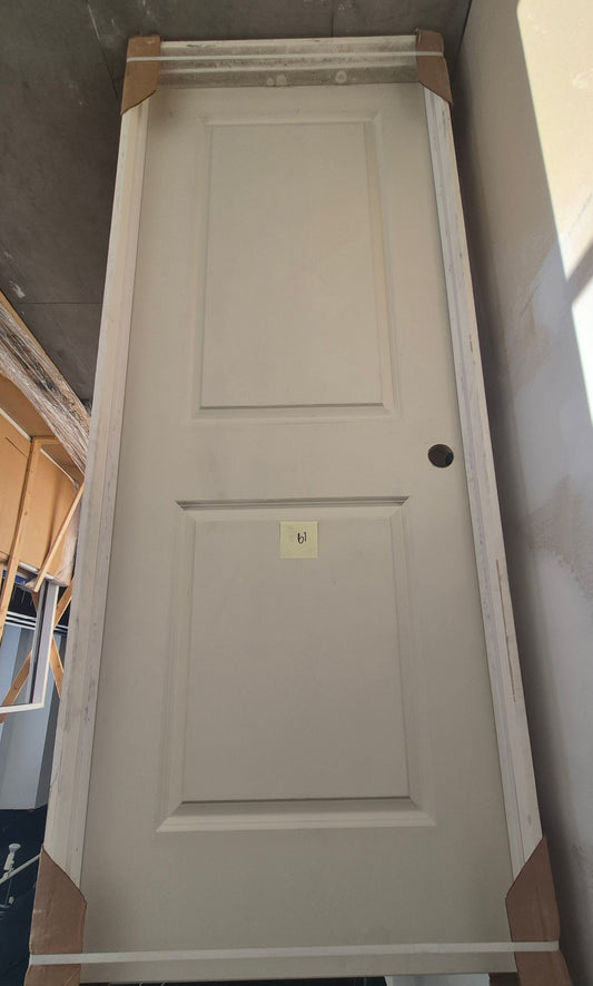 CLEARANCE - Interior Door 19 - Pre-hung Right Hand Swing 2/6(30")x6/8(80")x 1-3/8" Primed Molded Smooth 2-Panel Raised Carrara Solid Core