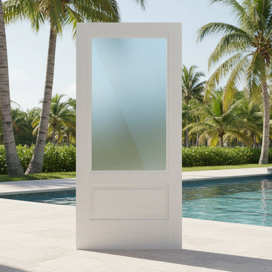 SLAB: Nova-90 Fiberglass Smooth 3/4-lite direct glazed Frosted Low-E clear glass HVHZ-Impact DRS1STLI/DRS1S80TSI (unfinished)