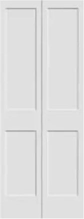 BiFold: Primed MDF 2-Panel Shaker Sile-N-Rail Primed Bifold Door w/Hardware
