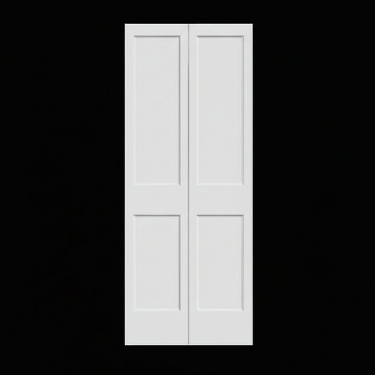 BiFold: Primed MDF 2-Panel Shaker Sile-N-Rail Primed Bifold Door w/Hardware