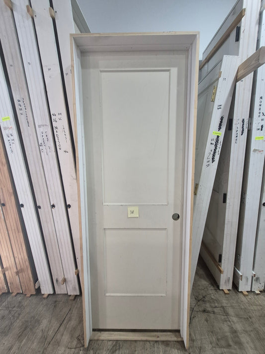 CLEARANCE - Interior Door 38 - Pre-hung Left Hand Swing 2/4(28")x6/8(80")x 1-3/8" Primed Molded Smooth 2-Panel  Shaker Style Monroe Solid Core