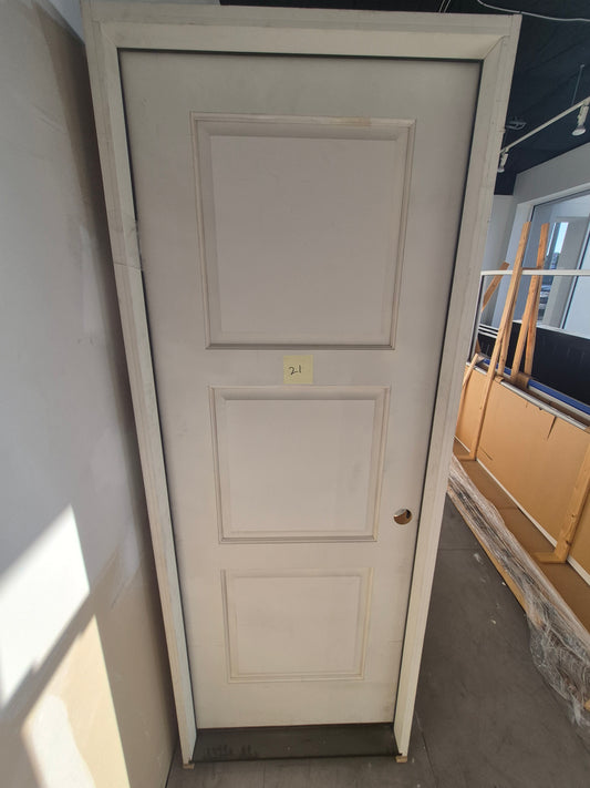 CLEARANCE - 20 min Fire Door 21 - Pre-hung Left Hand InSwing 2/6(30")x6/8(80")x 1-3/4" Primed Molded Smooth 3-Panel Raised Equal