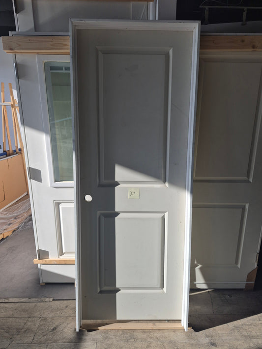 CLEARANCE - Interior Door 27 - Pre-hung Right Hand Swing 2/6(30")x6/8(80")x 1-3/8" Primed Molded Smooth 2-Panel Raised Carrara Solid Core Core