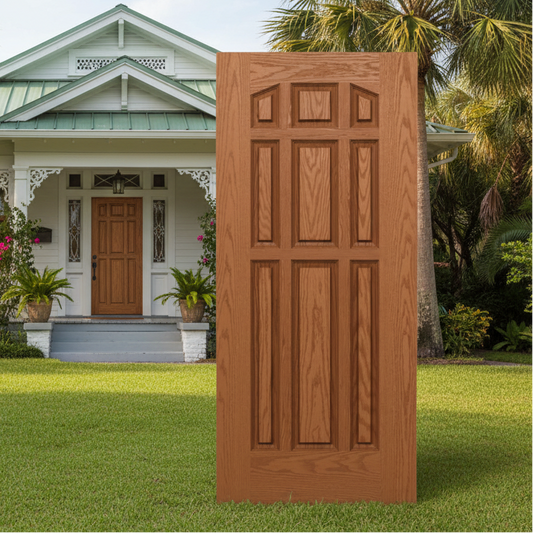 SLAB: Fiberglass Oak WG Texture 9-Panel Raised Roundtop DRG90 (unfinished)
