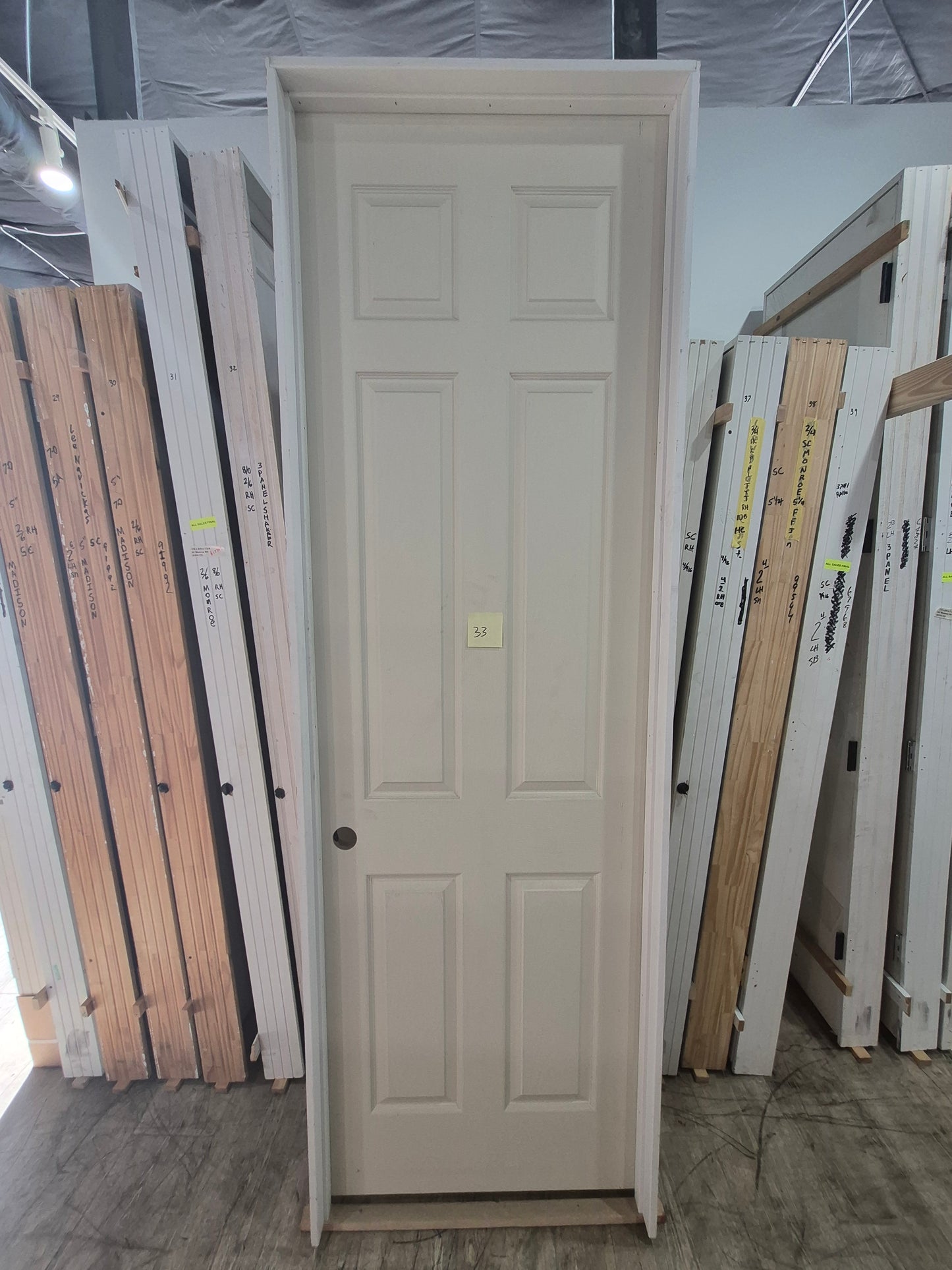CLEARANCE - Interior Door 33 - Pre-hung Right Hand Swing 2/6(30")x8/0(96")x 1-3/8" Primed Molded Textured 6-Panel Raised Colonist Hollow Core