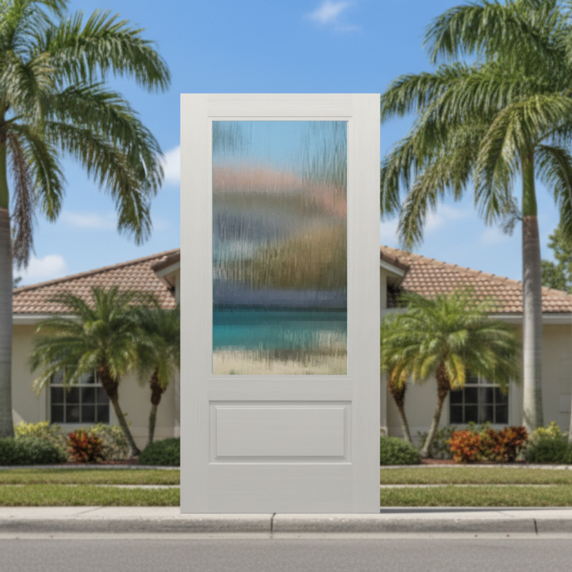 SLAB: Nova-90 Fiberglass Smooth 3/4-lite over 1-Panel direct glazed Chord glass Non-Impact (unfinished)