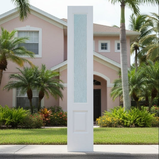 SLAB: Nova-90 Fiberglass Smooth 3/4-lite over 1-Panel direct glazed Rain glass Non-Impact (unfinished)