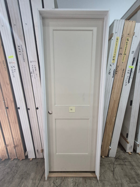 CLEARANCE - Interior Door 36 - Pre-hung Right Hand Swing 2/4(28")x6/8(80")x 1-3/8" Primed Molded Smooth 2-Panel  Shaker Style Monroe Hollow Core