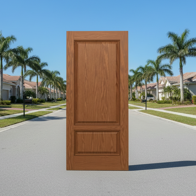 SLAB: Fiberglass Oak WG Texture 3/4 Elite over 2-Panel Squaretop No Cutout DRG3E (unfinished)
