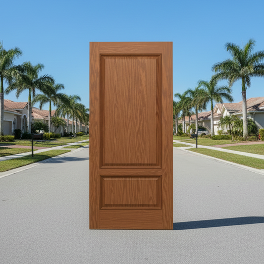 SLAB: Fiberglass Oak WG Texture 3/4 Elite over 2-Panel Squaretop No Cutout DRG3E (unfinished)