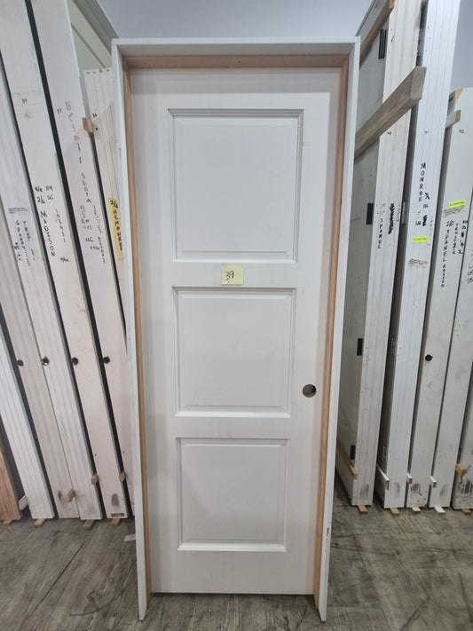 CLEARANCE - Interior Door 39 - Pre-hung Left Hand Swing 2/4(28")x6/8(80")x 1-3/8" Primed MDF 3-Panel Raised Panel SC