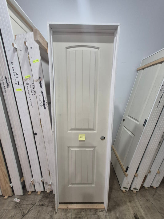 CLEARANCE - Interior Door 45 - Pre-hung Left Hand Swing 2/0(24")x6/8(80")x 1-3/8" Primed Molded Smooth 2-Panel Planked Roundtop Raised Hollow Core