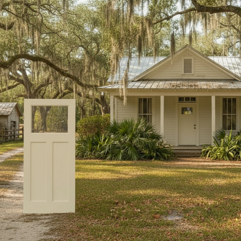 SLAB: Fiberglass Smooth 3-Panel 1-Lite Clear Direct Glazed Shaker Panel DRS3C/DRS3C80 (unfinished)