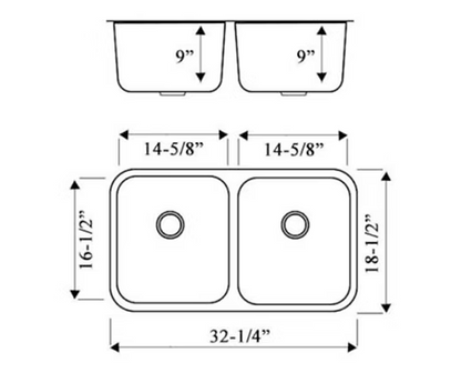 PROHS - Kitchen Sink -  PROHS 50/50 Equal Double Bowl Stainless Steel Undermount Kitchen Sink