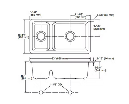 PROHS - Kitchen Sink - KOHLER Iron Tones 70/30 Cast Iron Reversible Undermount or Drop-in Kitchen Sink