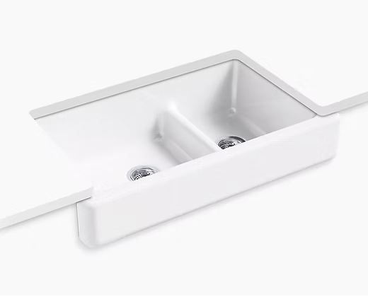 PROHS - Kitchen Sink - KOHLER Whitehaven 60/40 Cast Iron Short Apron Kitchen Sink