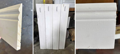 CLEARANCE Base: 5180 5 1/4 Primed Finger Joint Pine (9/16"x5-1/4") Sold in 16' lengths Blemished finish (As is, no returns or refunds)