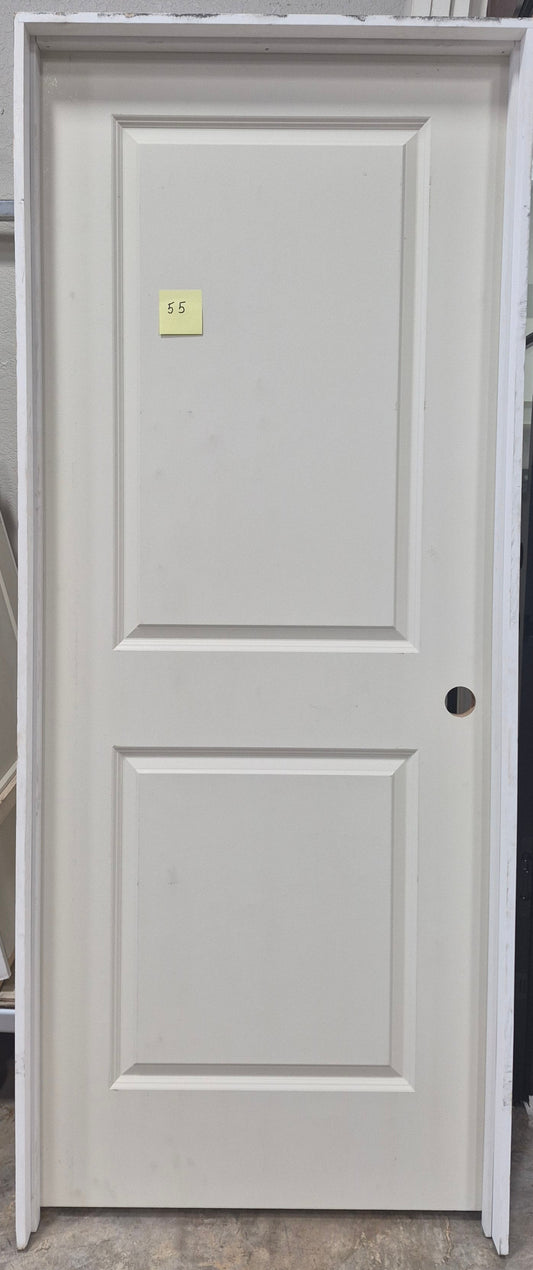 CLEARANCE - Door 55 - Pre-hung Left Hand Swing 2/8(32")x6/8(80")x 1-3/8" Primed Molded Smooth 2-Panel Raised Carrara Hollow Core