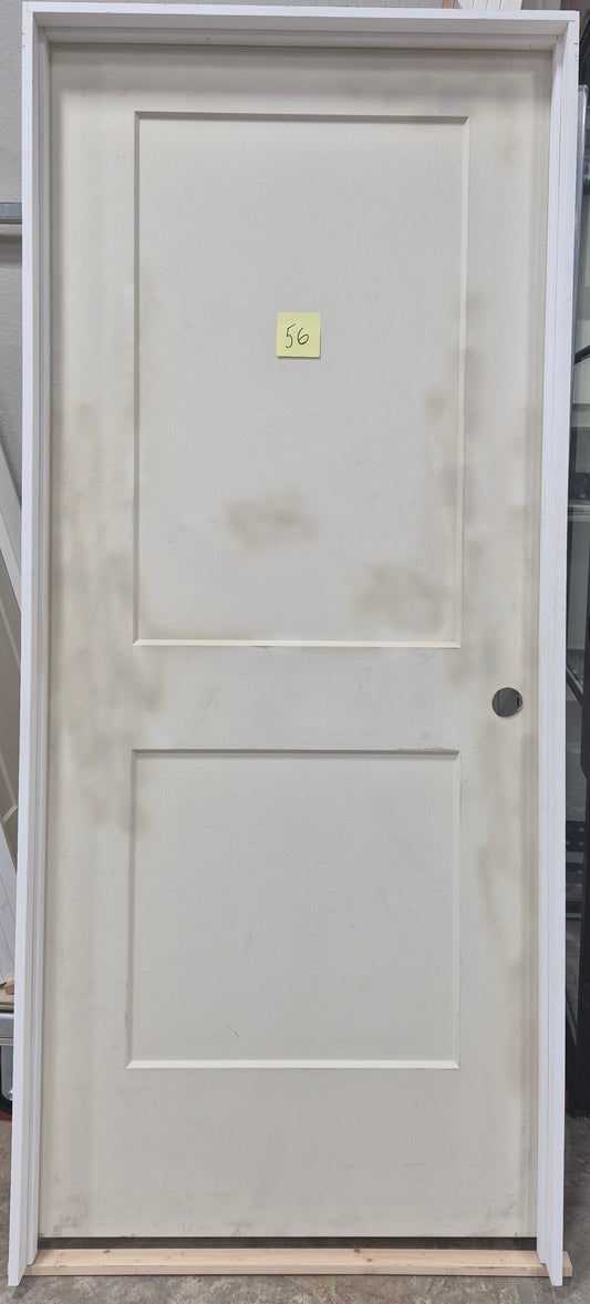 CLEARANCE - Door 56 - Pre-hung Left Hand Swing 2/10(34")x6/8(80")x 1-3/8" Primed Molded Smooth 2-Panel  Shaker Style Monroe Solid Core