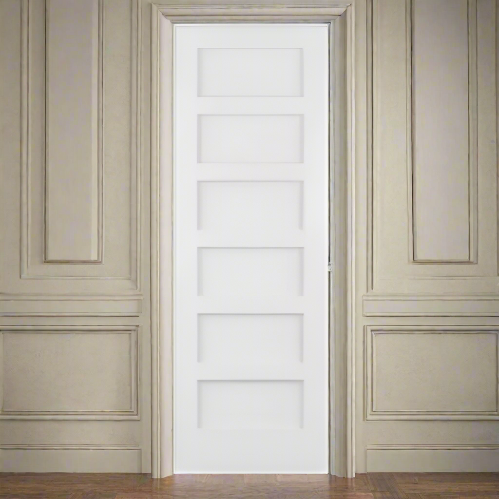 Single Pre-Hung: Primed MDF Smooth 6-Panel Shaker Primed Hung on a Primed Finger Joint Flat Jamb