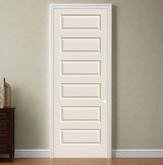 PreHung: Rockport 8/0(96") Primed Moulded Smooth 6-Panel Equal Raised Solid Core Slab 1 3/8"