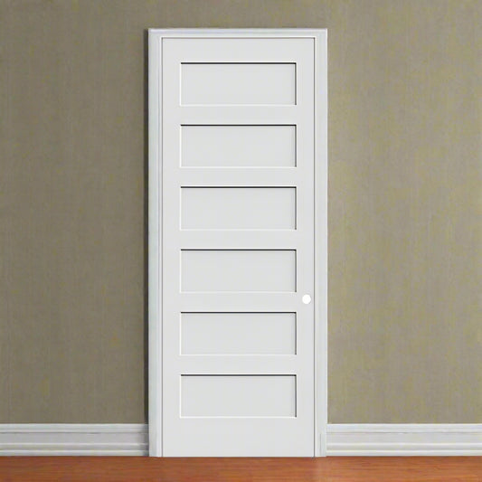 PreHung: Conmore 8/0(96") Primed Moulded Smooth 5-Panel Stepped Sticking Solid Core Slab 1 3/8"
