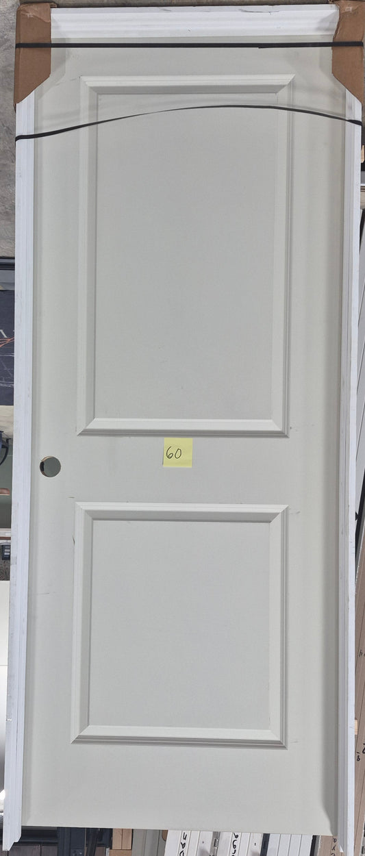 CLEARANCE - Interior Door 60 - Pre-hung Right Hand Swing 2/8(32")x6/8(80")x 1-3/8" Primed Molded Smooth 2-Panel Raised Carrara Solid Core