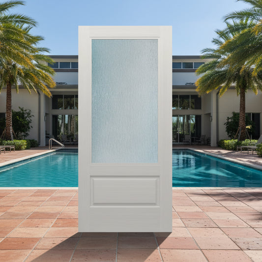SLAB: Nova-90 Sidelite Fiberglass Smooth 1-lite 3/4-lite over 1-Panel direct glazed Rain glass HVHZ-Impact (unfinished)