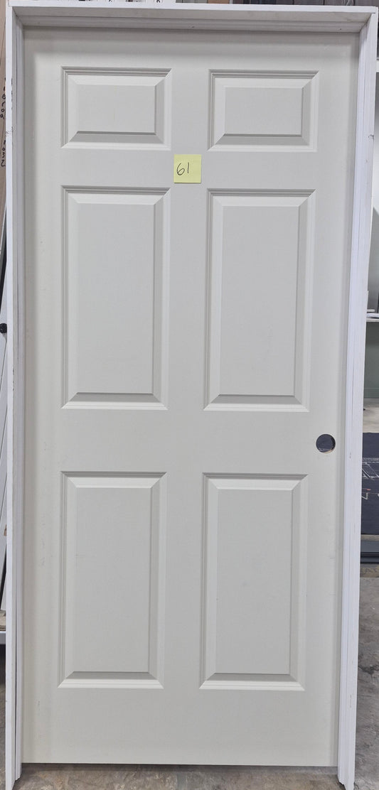 CLEARANCE - Interior Door 61 - Pre-hung Left Hand Swing 3/0(36")x6/8(80")x 1-3/8" Primed Molded Smooth 6-Panel Raised Colonist Solid Core