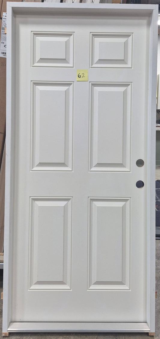 CLEARANCE - Exterior Door 62 - Pre-hung Left Hand Out Swing 3/0(36")x6/8(80")x 1-3/4" Fiberglass Smooth 6-Panel Raised WBD Impact Exterior
