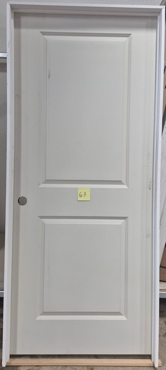 CLEARANCE - Interior Door 63 - Pre-hung Right Hand Swing 3/0(36")x6/8(80")x 1-3/8" Primed Molded Smooth 2-Panel Raised Carrara Hollow Core