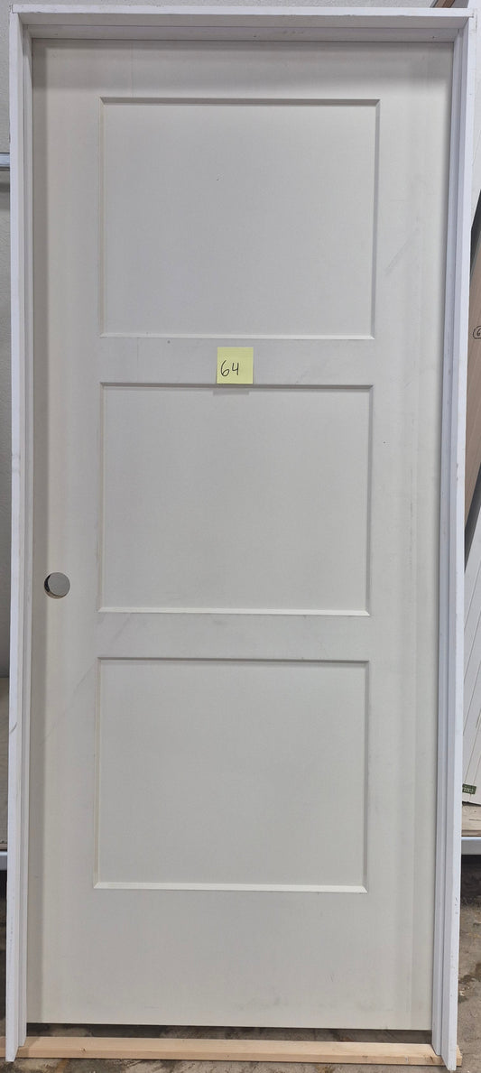 CLEARANCE - Interior Door 64 - Pre-hung Right Hand Swing 2/10(34")x6/8(80")x 1-3/8" Primed Molded Smooth 3-Panel Shaker Style Birkdale Solid Core