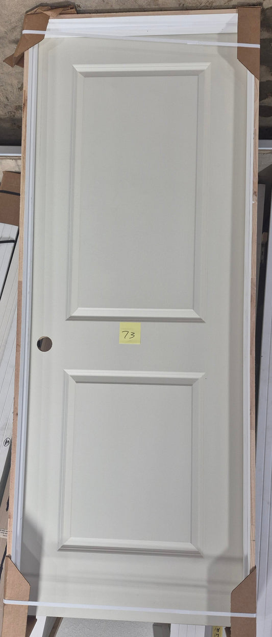 CLEARANCE - Interior Door 73 - Pre-hung Right Hand Swing 2/6(30")x6/8(80")x 1-3/8" Primed Molded Smooth 2-Panel Raised Carrara Solid Core Core