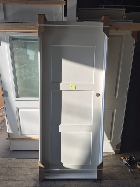 CLEARANCE - Interior Door 79 - Pre-hung Right Hand Swing 2/8(32")x6/8(80")x 1-3/8" Primed Molded Smooth 3-Panel Shaker Style Birkdale Hollow Core
