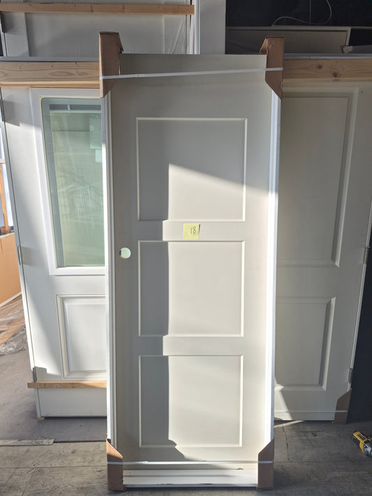 CLEARANCE - Interior Door 81 - Pre-hung Left Hand Swing 2/6(30")x6/8(80")x 1-3/8" Primed Molded Smooth 3-Panel Shaker Style Birkdale Hollow Core