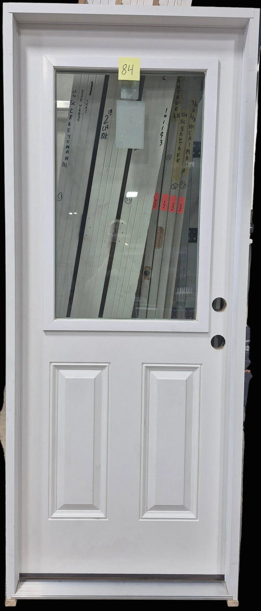 CLEARANCE - Exterior Door 84E - Pre-hung Left Hand InSwing 2/8(32")x6/8(80")x 1-3/4" Fiberglass Smooth Half Lite Clear Low-E WBD Impact Glass Over 2-Panel Raised Exterior