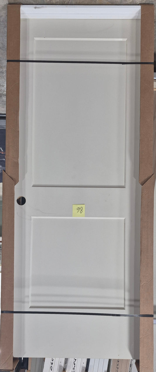 CLEARANCE - Door 86 - Pre-hung Right Hand Swing 2/6(30")x6/8(80")x 1-3/8" Primed Molded Smooth 2-Panel  Shaker Style Monroe Solid Core