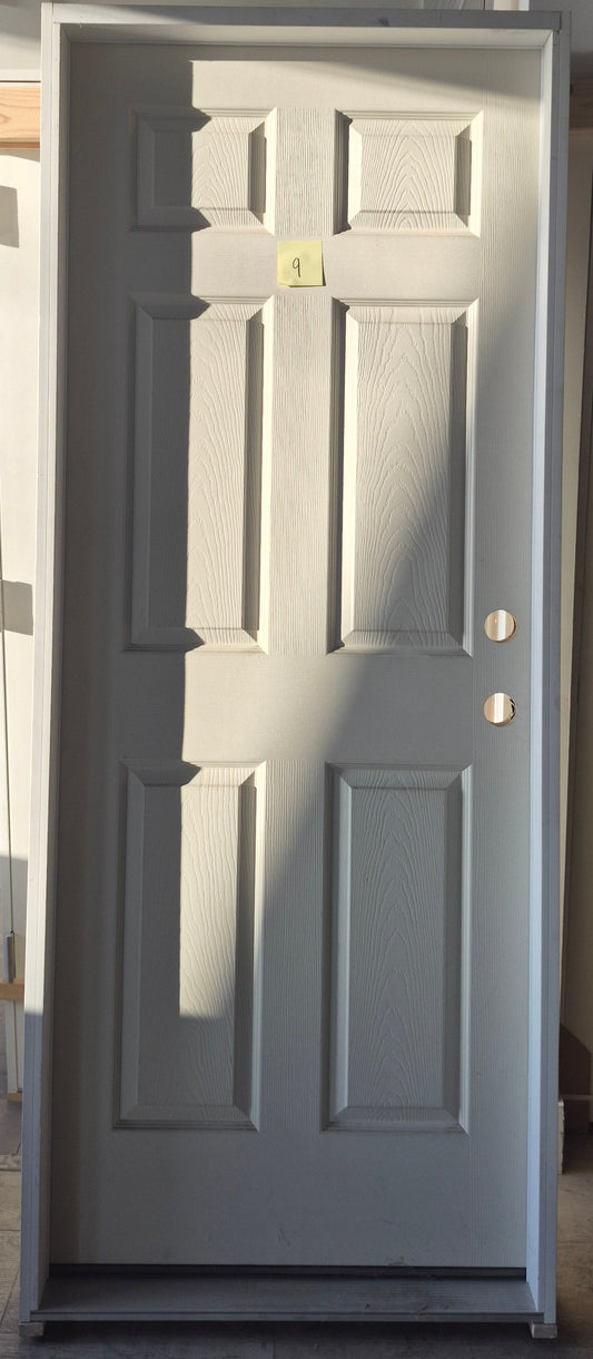 CLEARANCE - 20min Fire Door 9 - Pre-hung Left Hand InSwing 2/8(32")x6/8(80")x 1-3/4" Primed Molded Textured 6-Panel Raised Colonist 20 Minute Fire Door