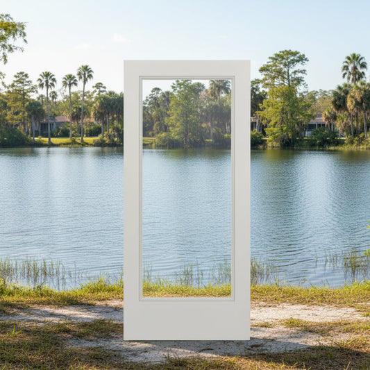 SLAB: Nova-45 Fiberglass Smooth 1-lite full-lite direct glazed Clear Low-E glass HVHZ-Impact (unfinished)