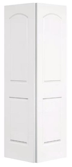 Bifold:Caiman Primed Molded Smooth 2-Panel Roundtop Raised Panel Hollow Core Bifold Door w/Hardware