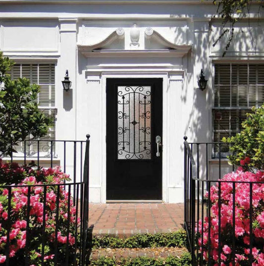 Door Glass Insert: Conquistador Decorative Glass Wrought Iron Design Non-Impact