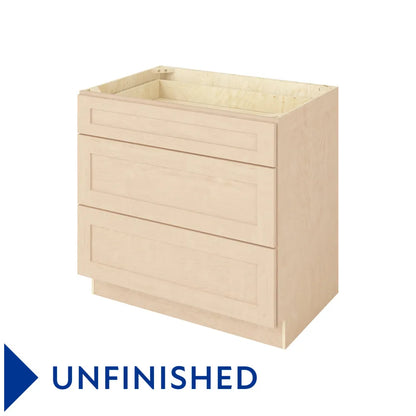 Hardware Resources: 36" Three Drawer Base - Unfinished