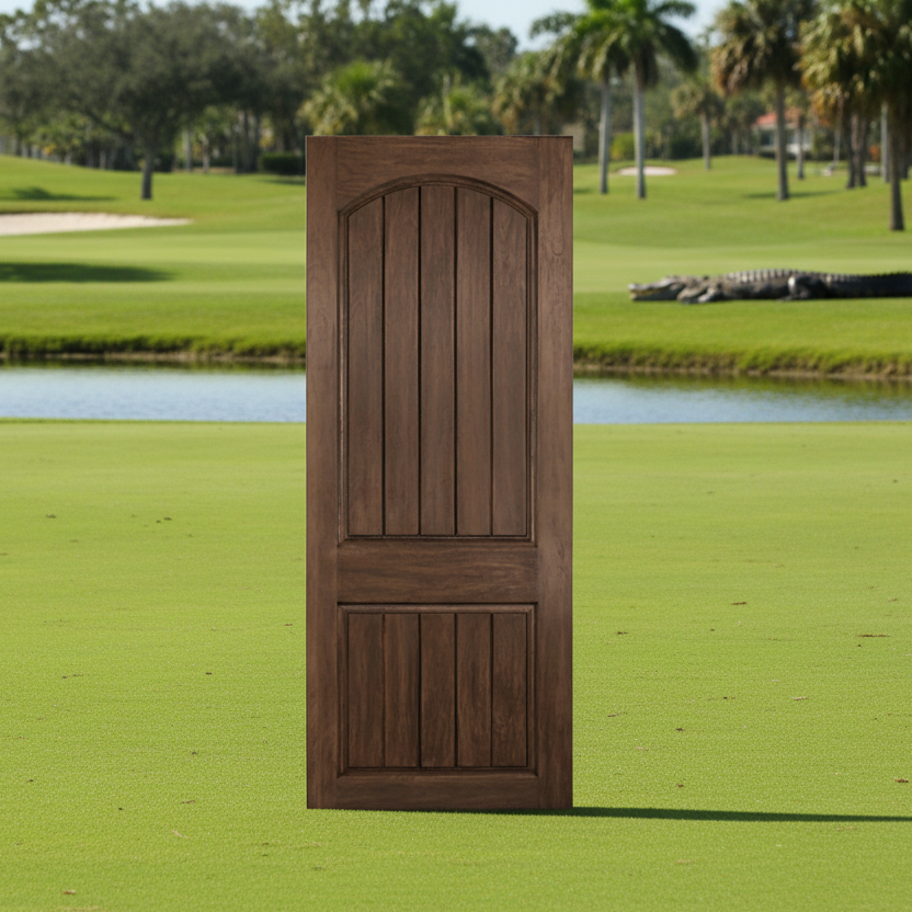 SLAB: Fiberglass WG Texture 2-Panel Arch Plank Raised DRA2A (unfinished)