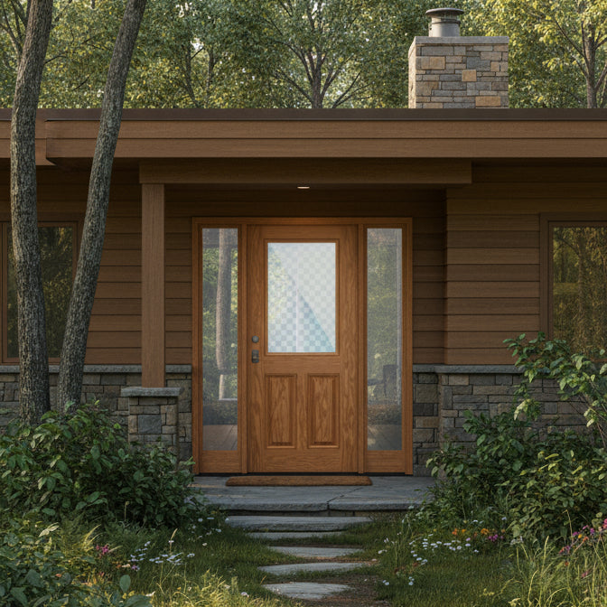 PlastPro Oak Series DRG60 (unfinished) Half-Lite w/22"x36" Clear Glass insert over 2 Panel Raised Panel - FL#17347