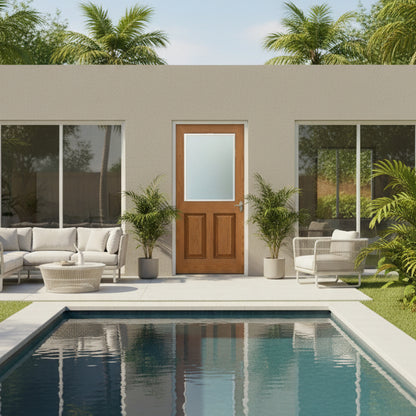 PlastPro Oak Series DRG60 (Unfinished) Half-Lite w/Frosted Glass Insert over 2 Panel Raised - FL#17347