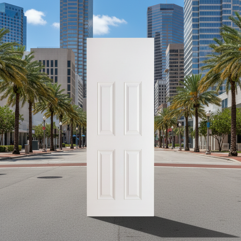 SLAB: Fiberglass Smooth 4-Panel Blanktop Raised HVHZ-Impact DRS40I (unfinished)