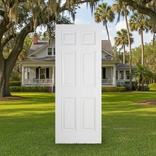 SLAB: Fiberglass Smooth 6-Panel Raised Colonial w/Panic and Closer Blocking DRS60 (unfinished)